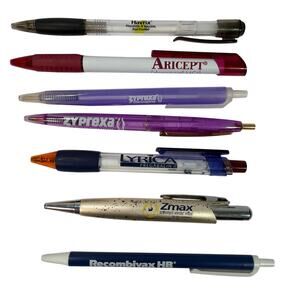 Lot of 7 Pharmaceutical Promo Click Pens Aricept Zyprexa Lyrica Havrix Zmax Rec​